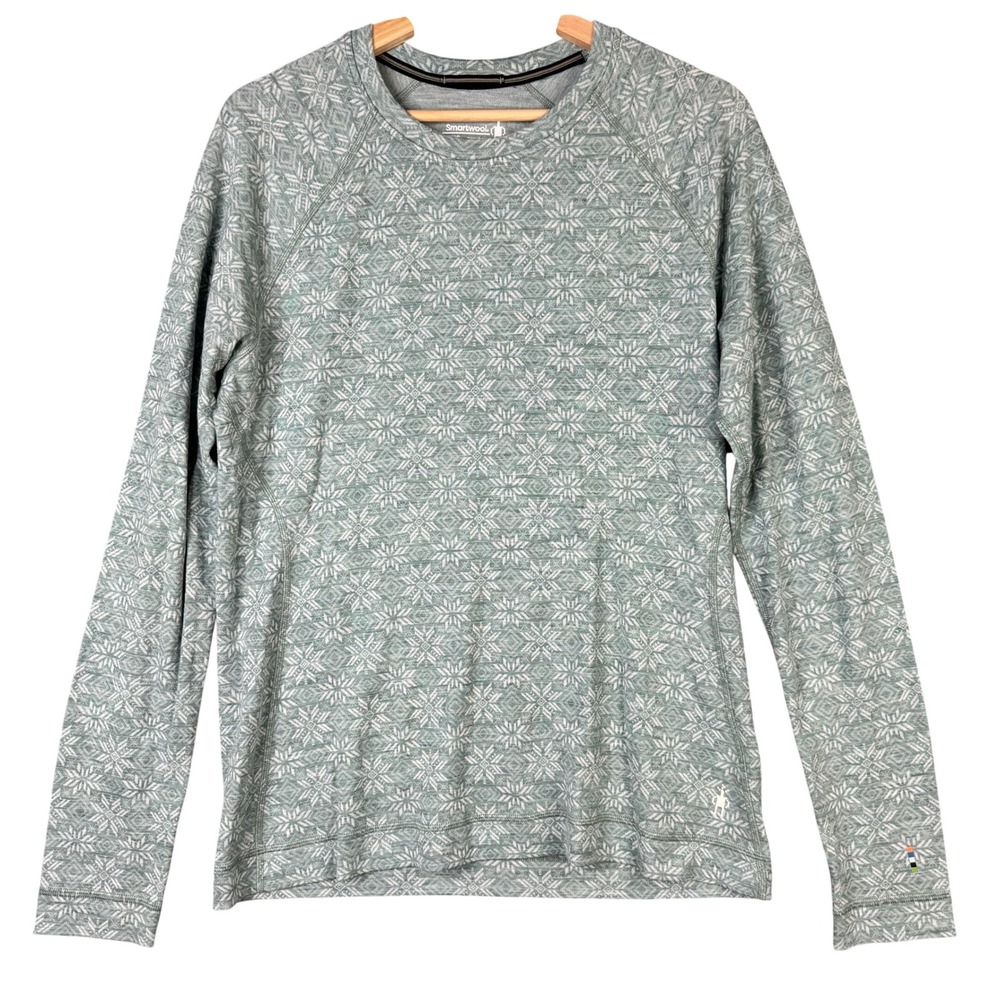 Smartwool Women XL Merino 250 Base Layer Crew Sage Green Snowflake Fair Isle